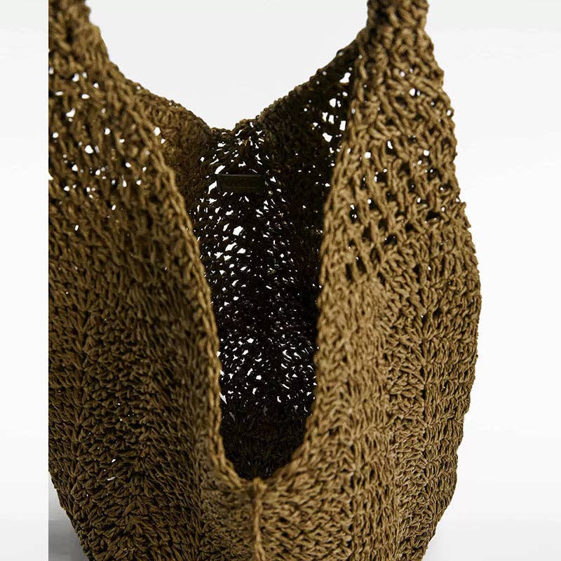 Simple Hollow Handwoven Straw Shoulder Bag DP26H894: Coffee