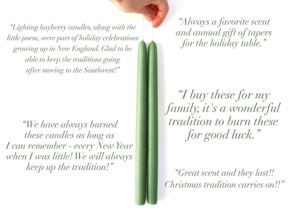 10" Bayberry Scented Taper Candles with Bayberry Legend