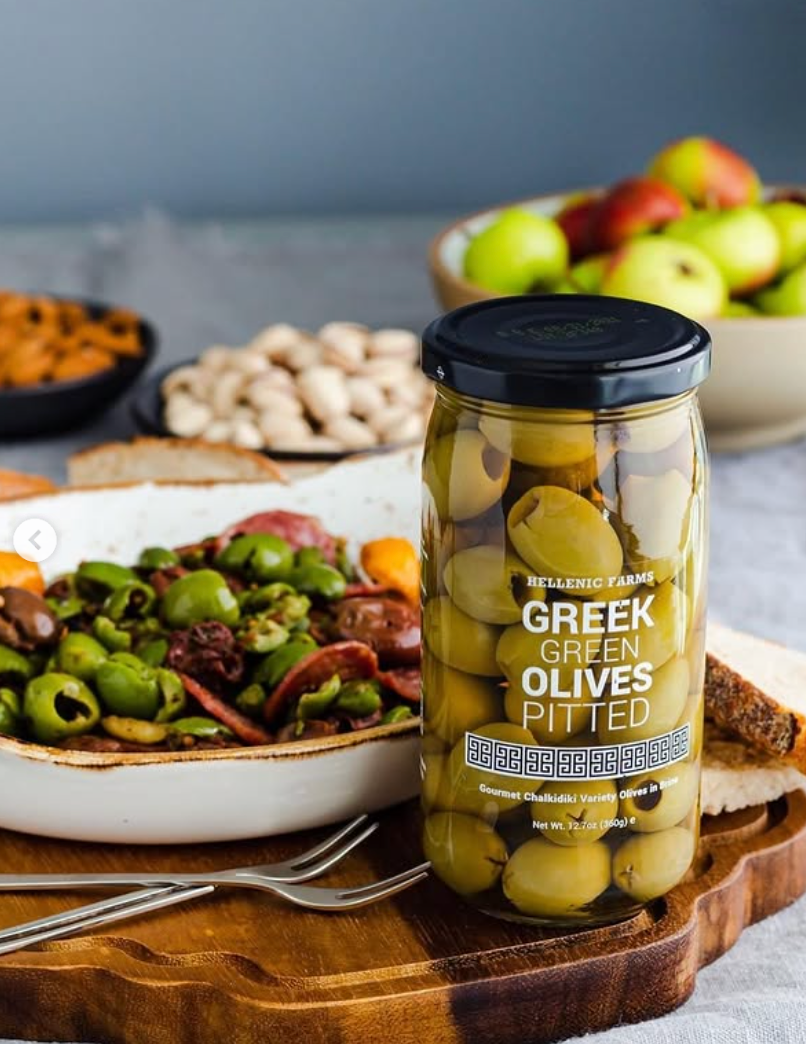 Pitted Greek Green Olives, Hellenic Farms 12.7 oz