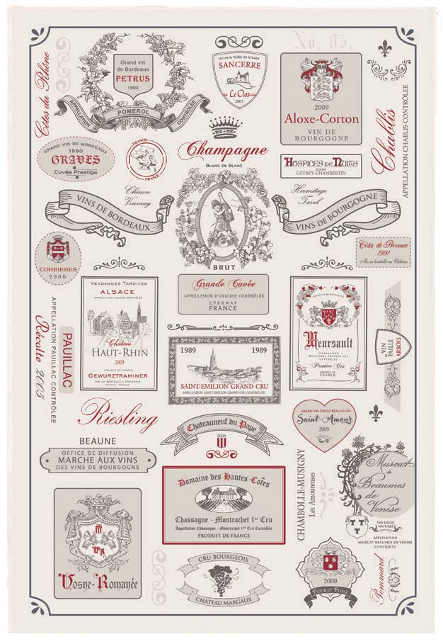 Tea Towel Ecru Wine Labels 48 X 72