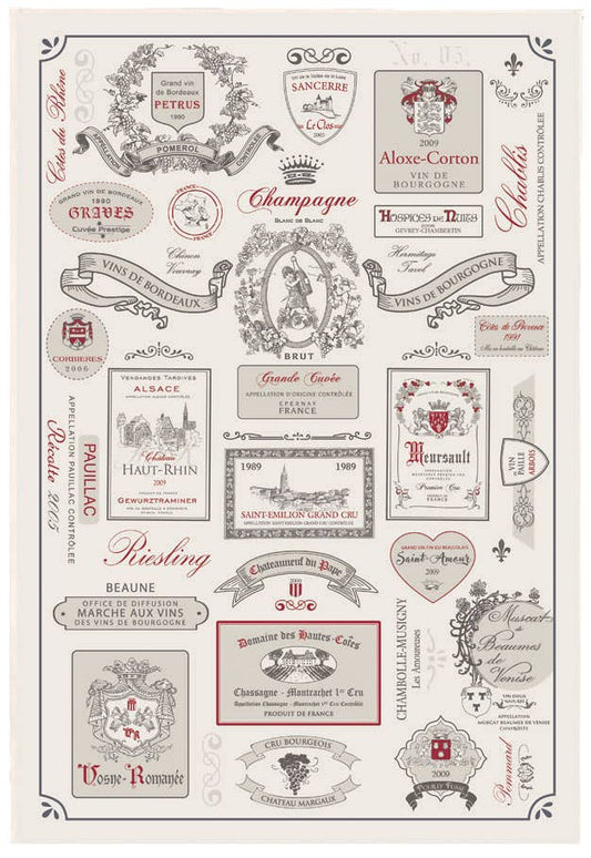 Tea Towel Ecru Wine Labels 48 X 72