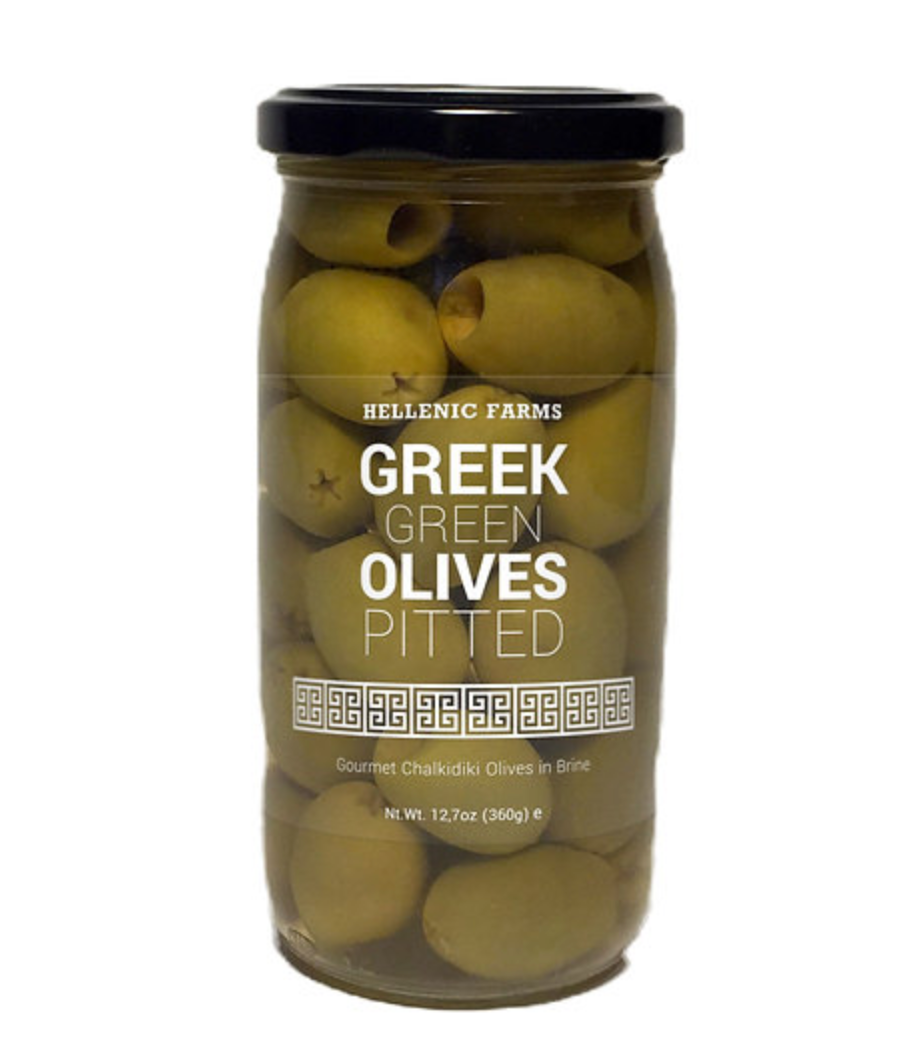 Pitted Greek Green Olives, Hellenic Farms 12.7 oz