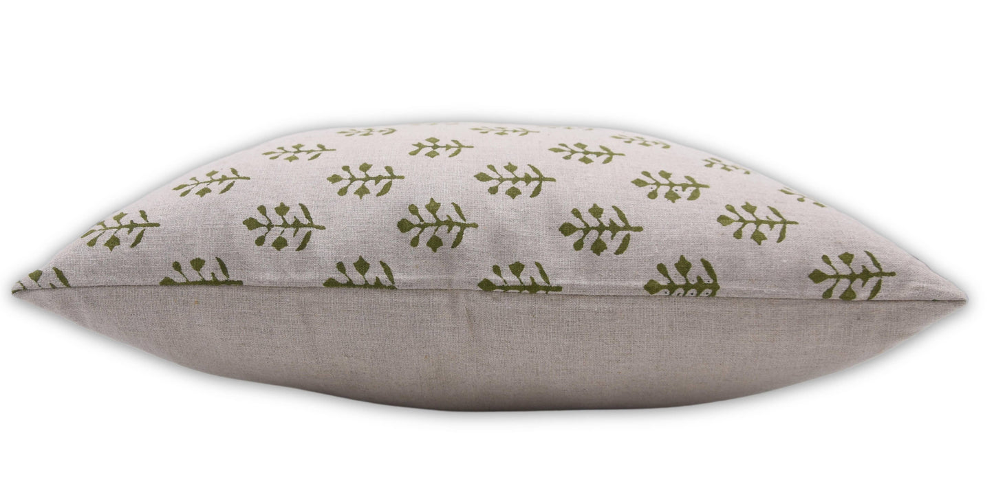 Decorative Pure Linen Hand Block Cushion Cover - Jaisalmer. One Side Print / 20x20 Inch with feather insert