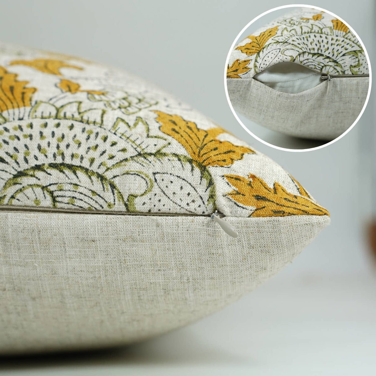 Handmade Block Print Viscose Linen Pillow Cover- Aakash: 20x20 Inch