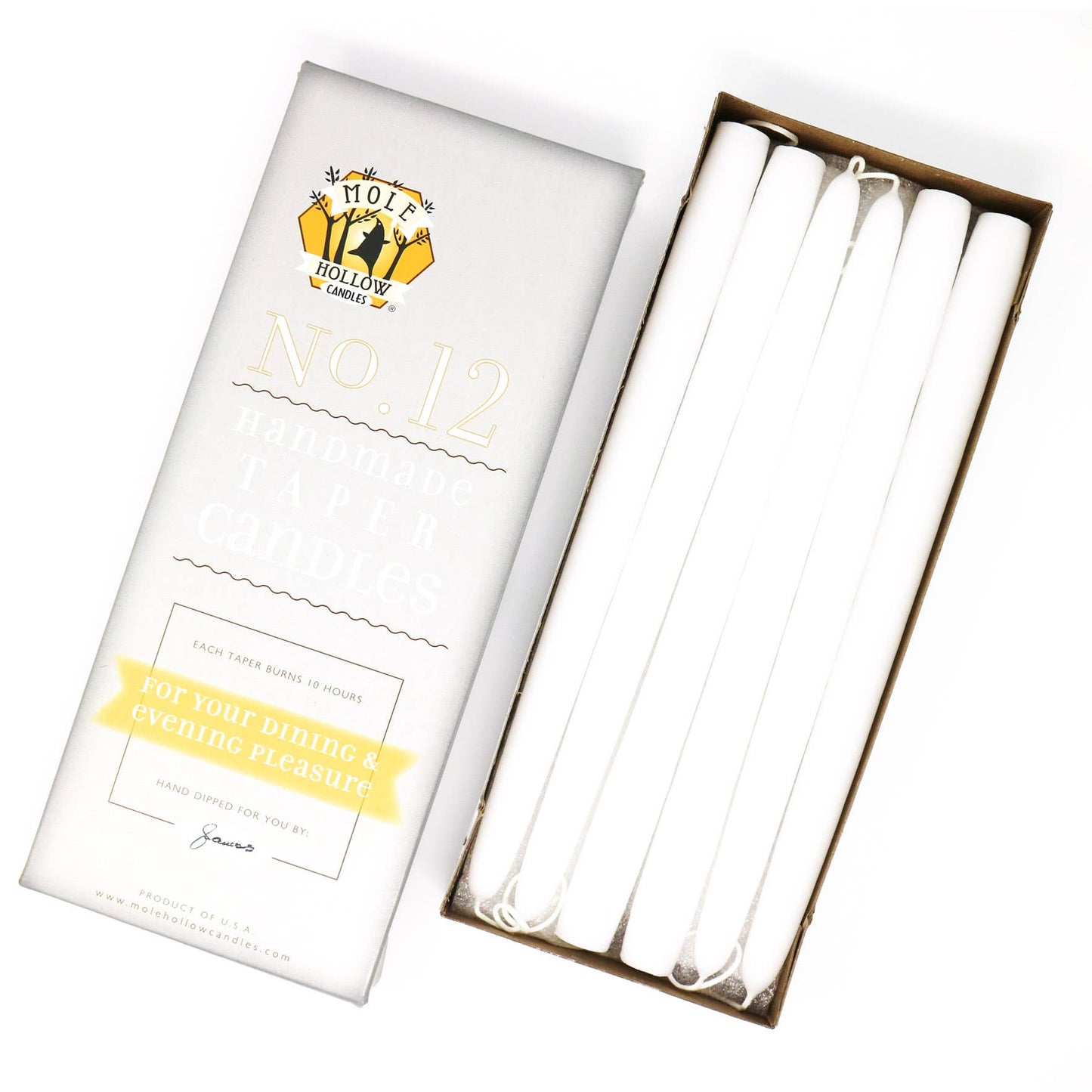 12" Hand Dipped Unscented Taper Candles - 39 Colors USA Made: Hunter Green