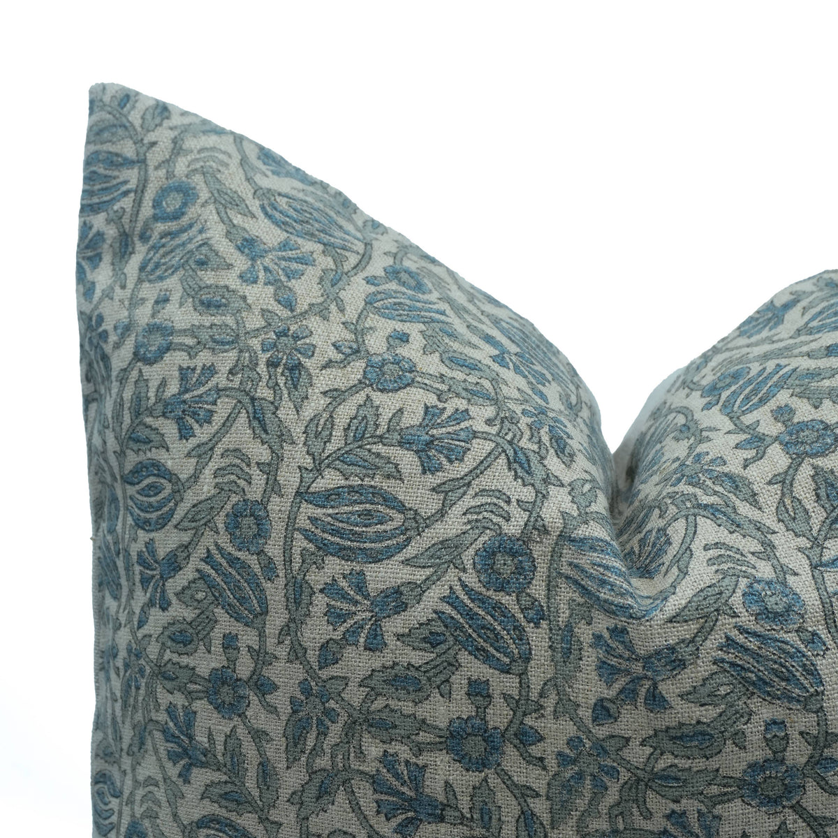 Floral Block Print Thick Linen Home Pillow Cover-Manjusha: Thick Linen / One Side / 20X20