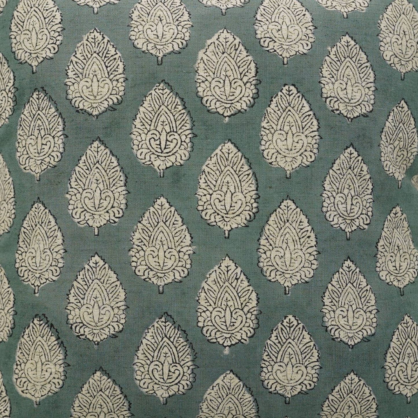 Indian Block Print Linen Blend Pillow Cover - Betal Leaf: Linen / One Side / 20X20