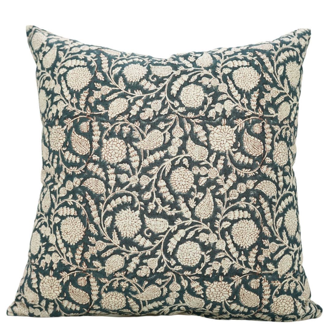 Handcrafted Block Print "Gopi" Cotton Linen Pillow 20x20 Inch