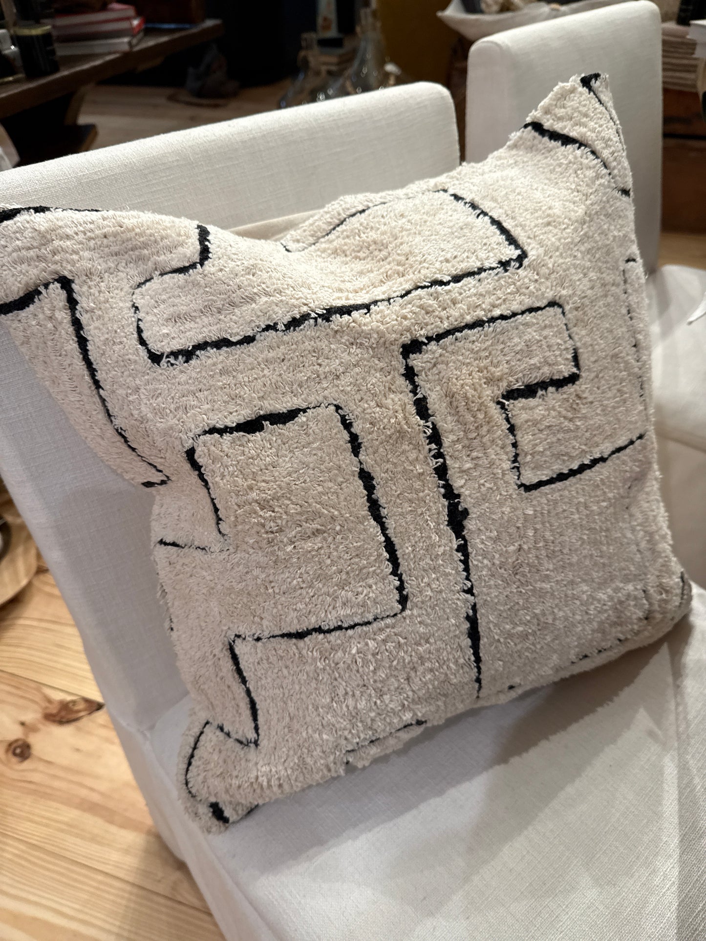 Geometric Tufted Cotton Throw Pillow with feather insert