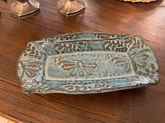 Blue glazed local pottery butter dish/small serving dish