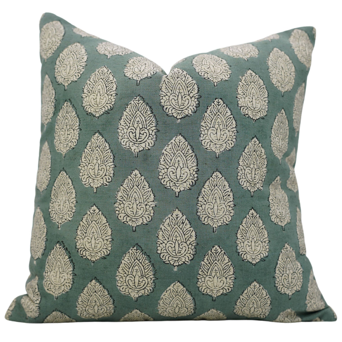 Indian Block Print Linen Blend Pillow Cover - Betal Leaf: Linen / One Side / 20X20
