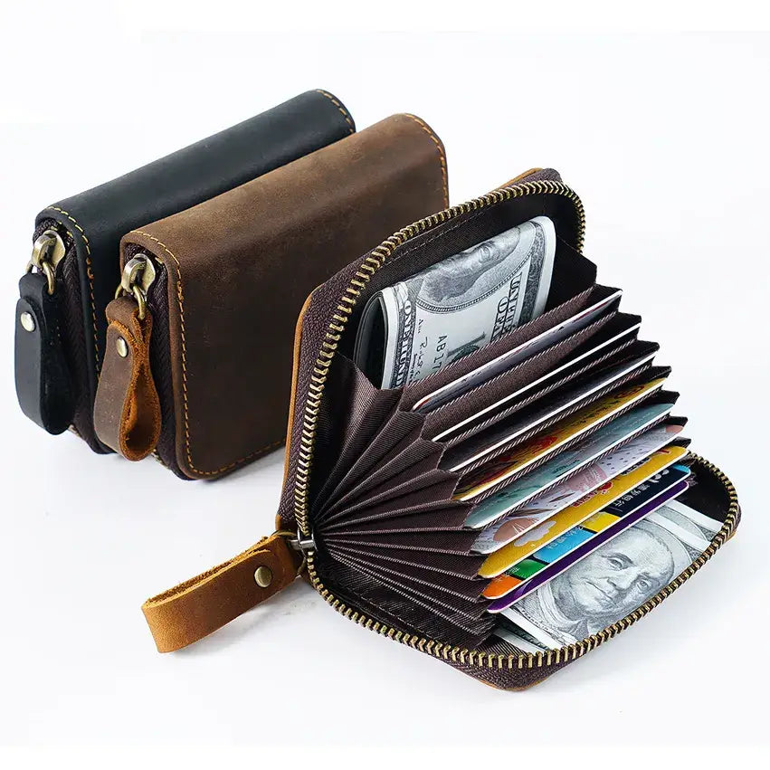 Credit Card Holder for Men Women, Geniune Leather Wallet: Brown