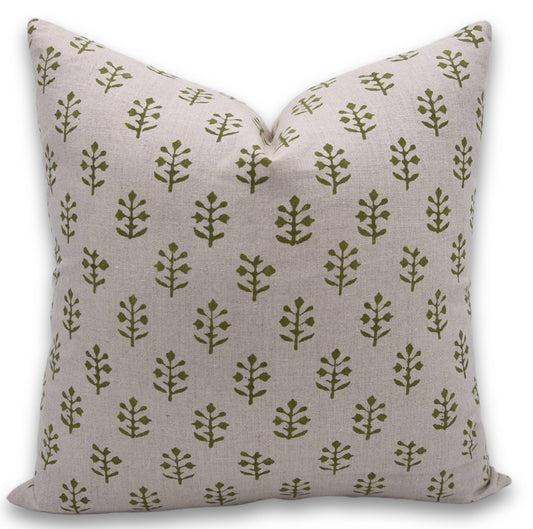 Decorative Pure Linen Hand Block Cushion Cover - Jaisalmer. One Side Print / 20x20 Inch with feather insert