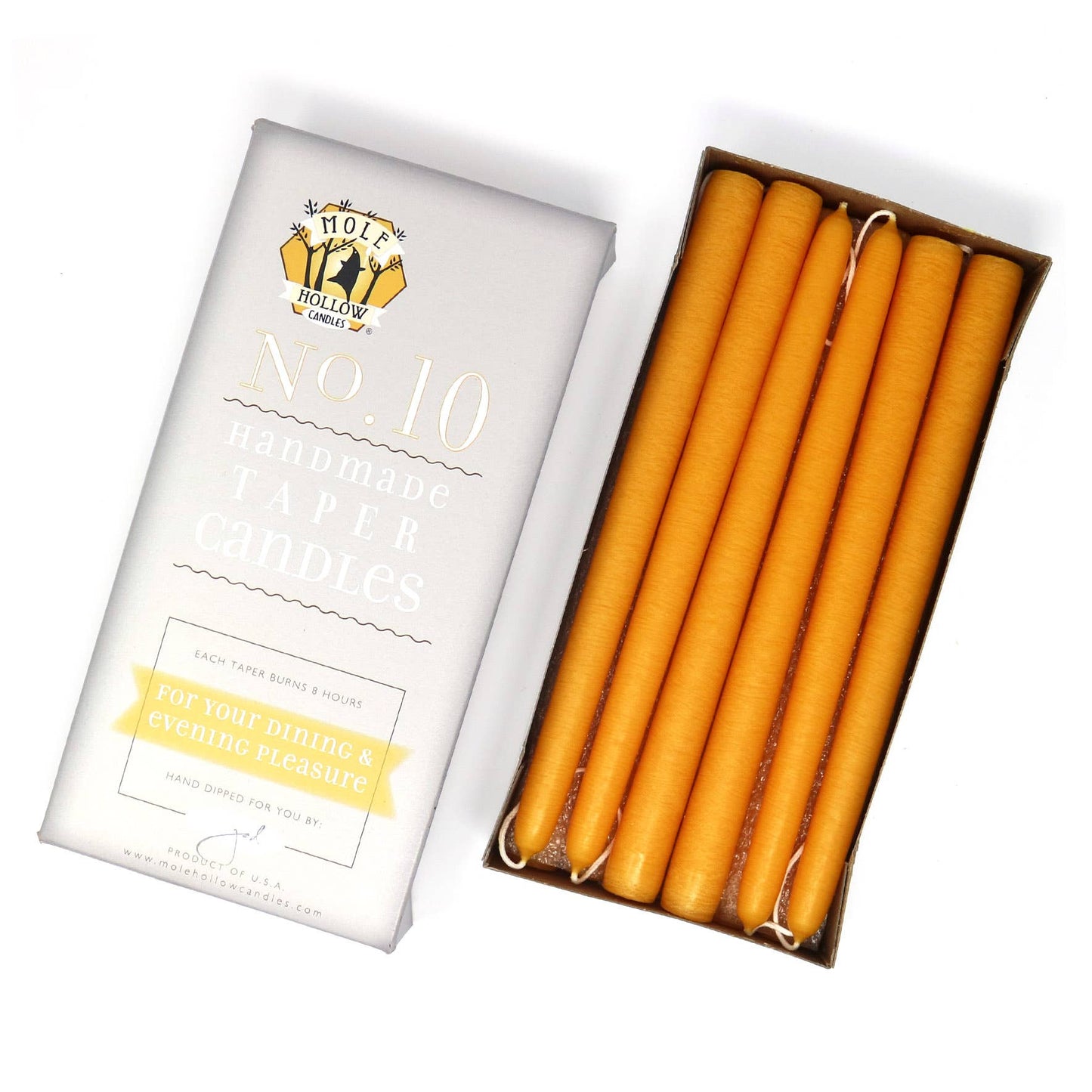 10" Hand Dipped Unscented Taper Candles - 39 Colors USA Made: Off White