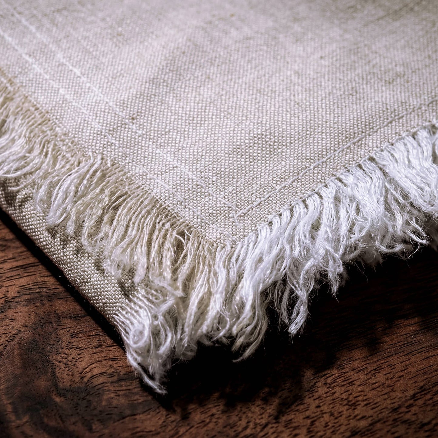 Fringed Raw Edge Pure French Linen Napkins Set of 4 -Natural