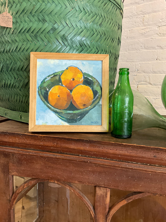 “Oranges in Green Bowl” Oil Painting