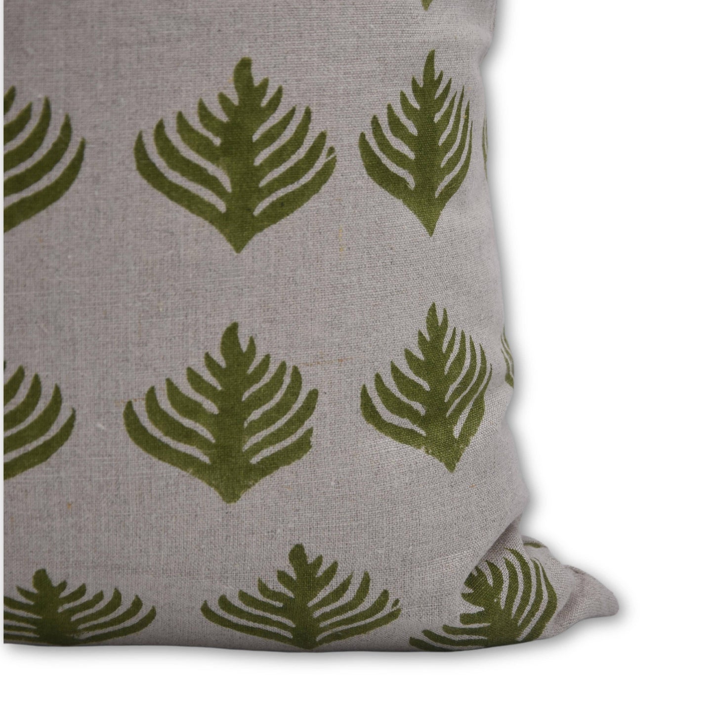 Floral Pure Linen Block Print Cushion Cover - Pattagobi: Pure Linen / One Side Print / 20x20 Inch