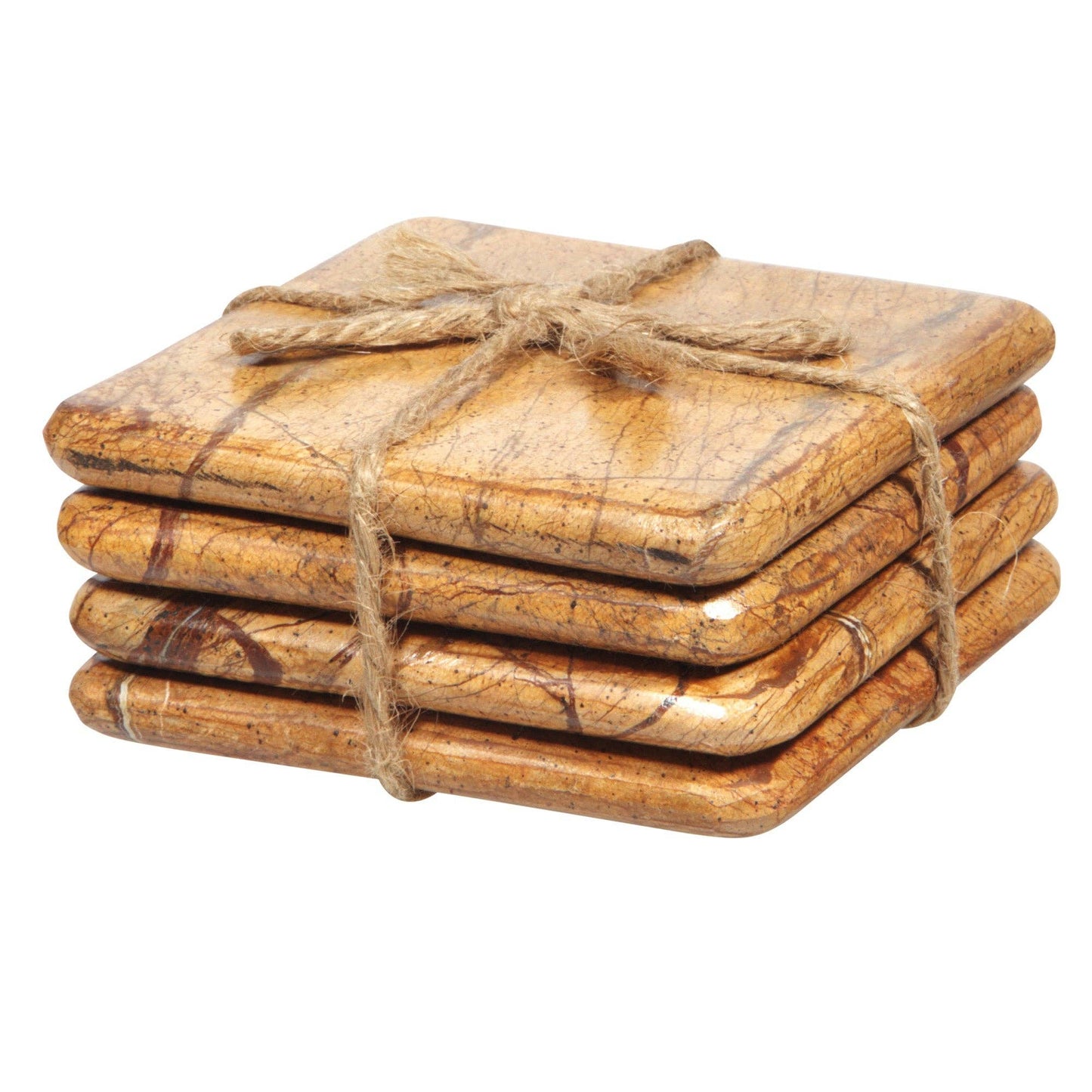 Set Of 4 4"D Rolled Edge Brown Forest Marble Coasters