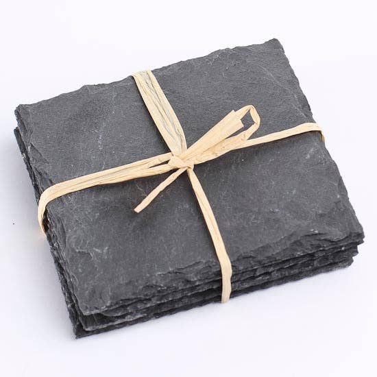 Set of 4 Square Natural Slate Coasters -