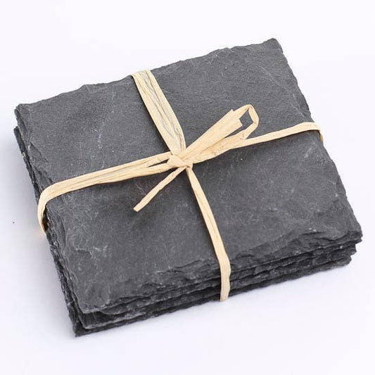 Set of 4 Square Natural Slate Coasters -