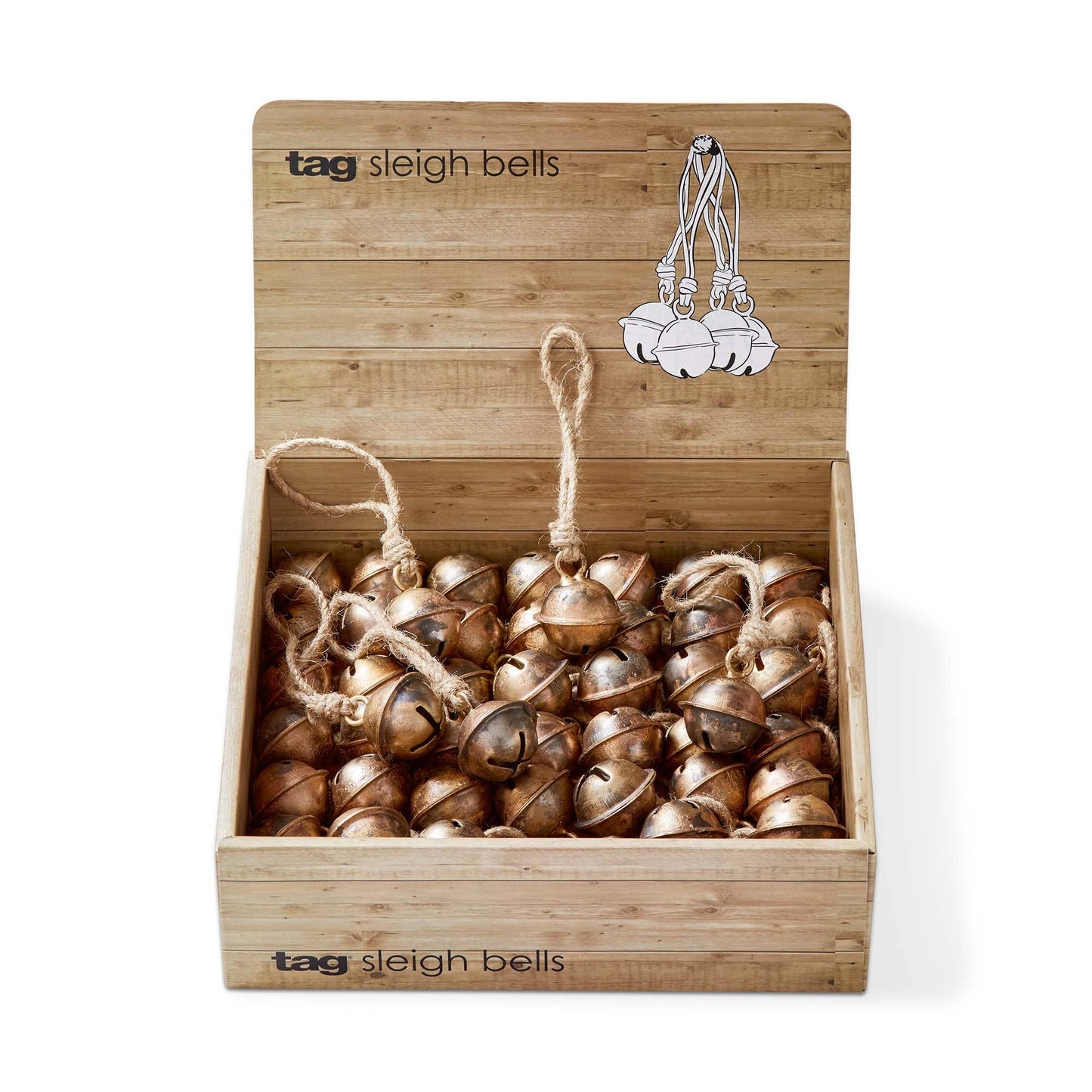 Christmas Mini Sleigh Hanging Bell Assortment Of 48 Cdu: Antique Brass / Wrought iron, jute / Dust clean