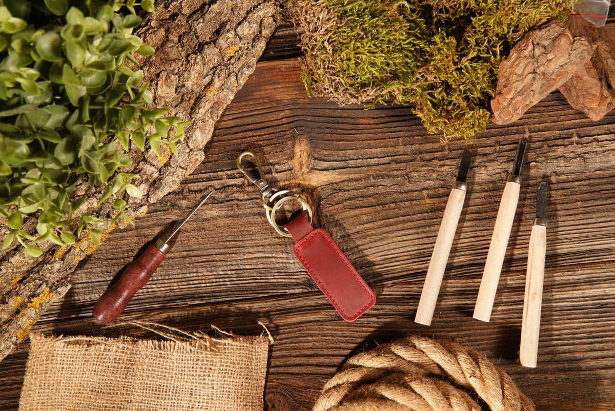 Leather Keychain, Geniune Leather Keychain: Black