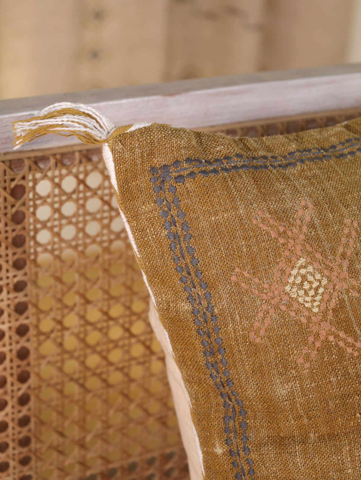 20x20 Square Boho Embroidered Linen Pillow