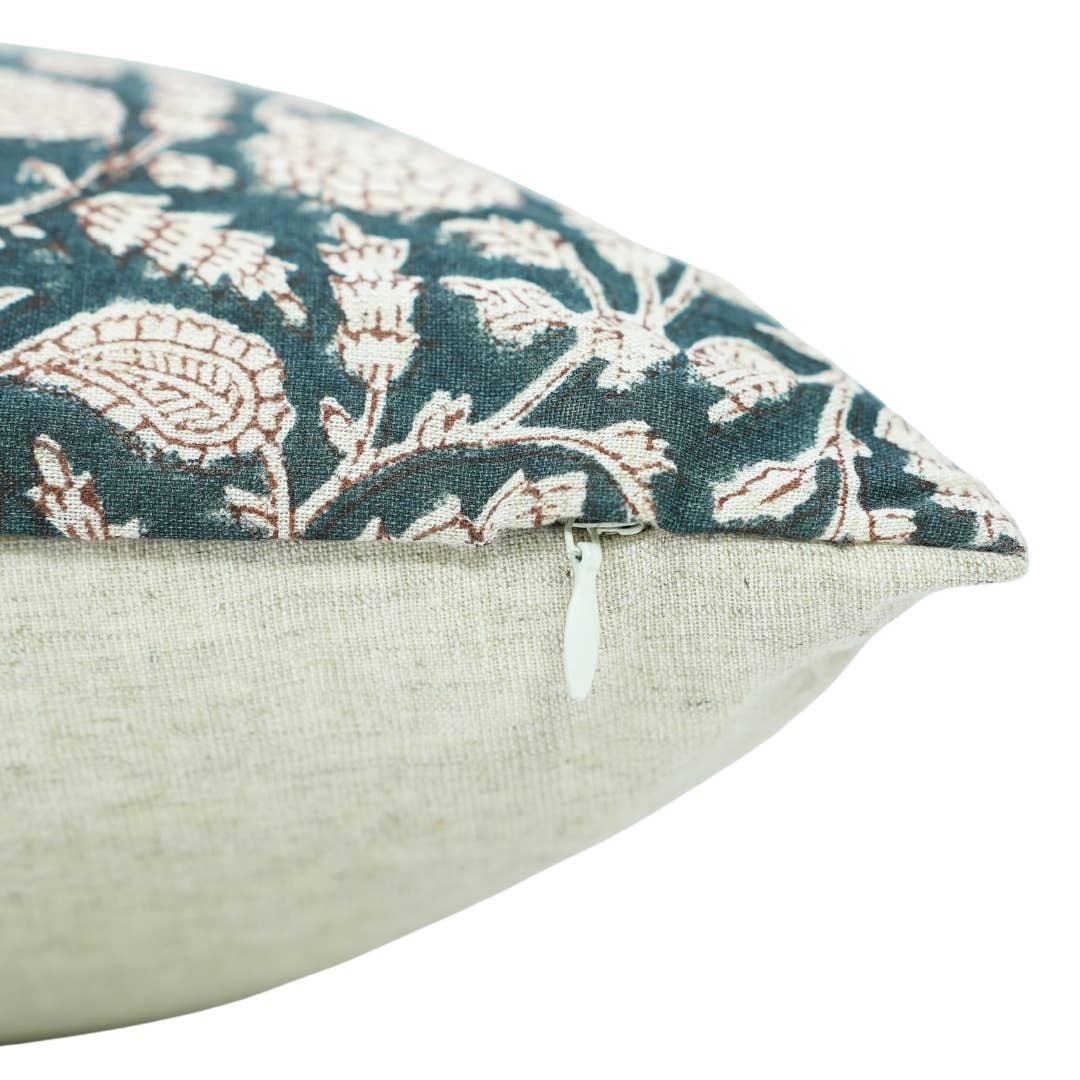 Handcrafted Block Print "Gopi" Cotton Linen Pillow 20x20 Inch