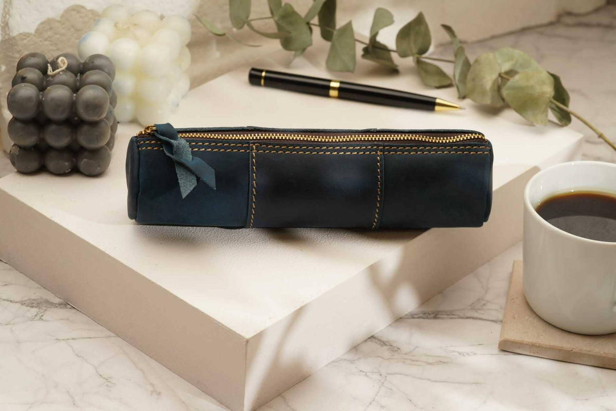 Leather Pencil Case, Make-up Brush Holder, Pen Holder: Green