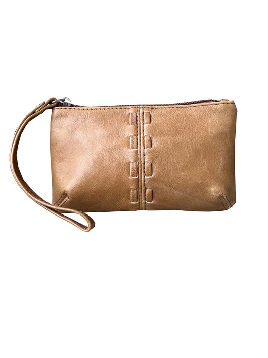 Light brown leather cosmetic case or clutch