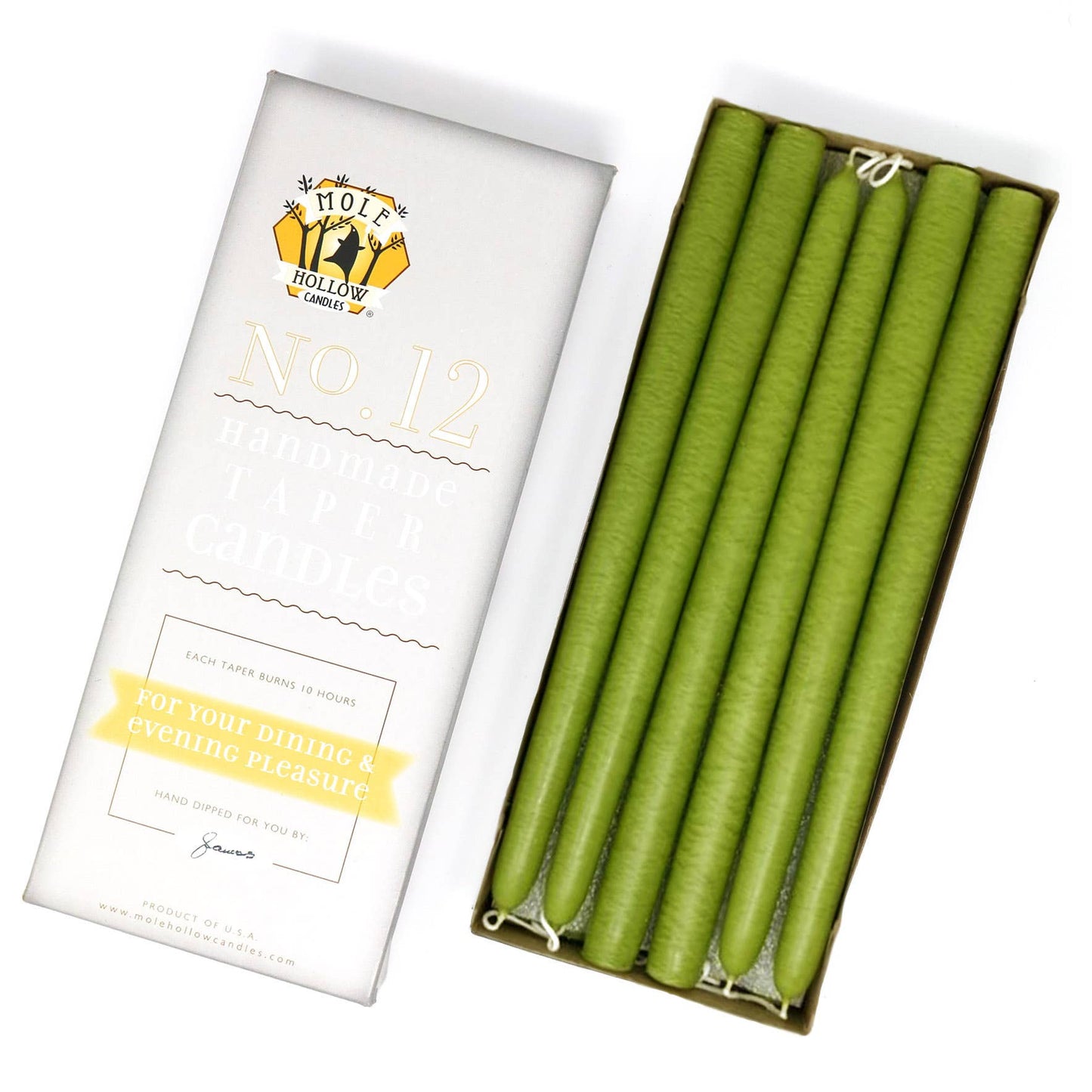 12" Hand Dipped Unscented Taper Candles - 39 Colors USA Made: Off White