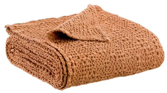 French 100% Stonewashed Cotton Blanket 140x200”. Dusty orange brown