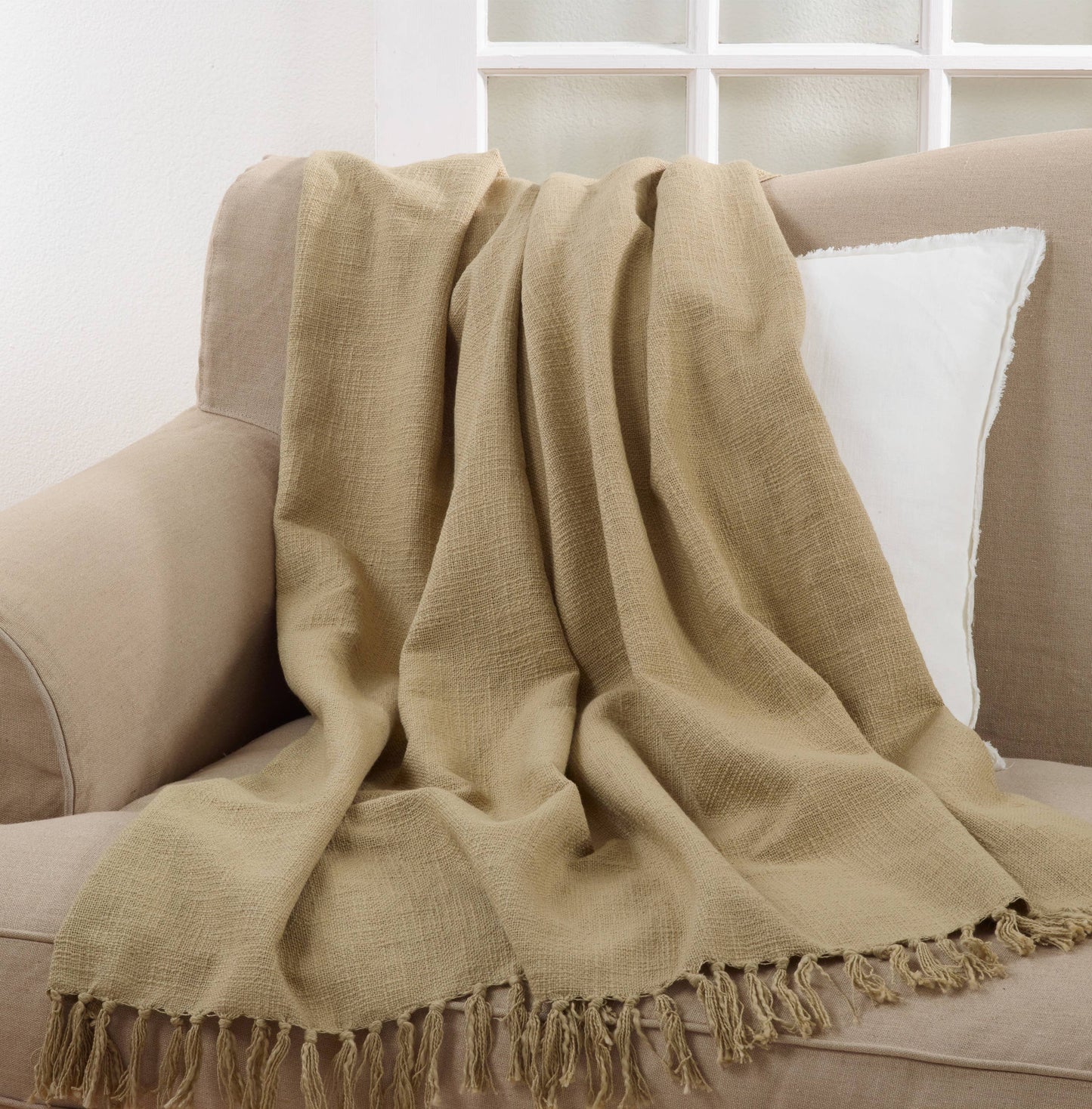 Tasseled Throw: Natural / 50"x60"