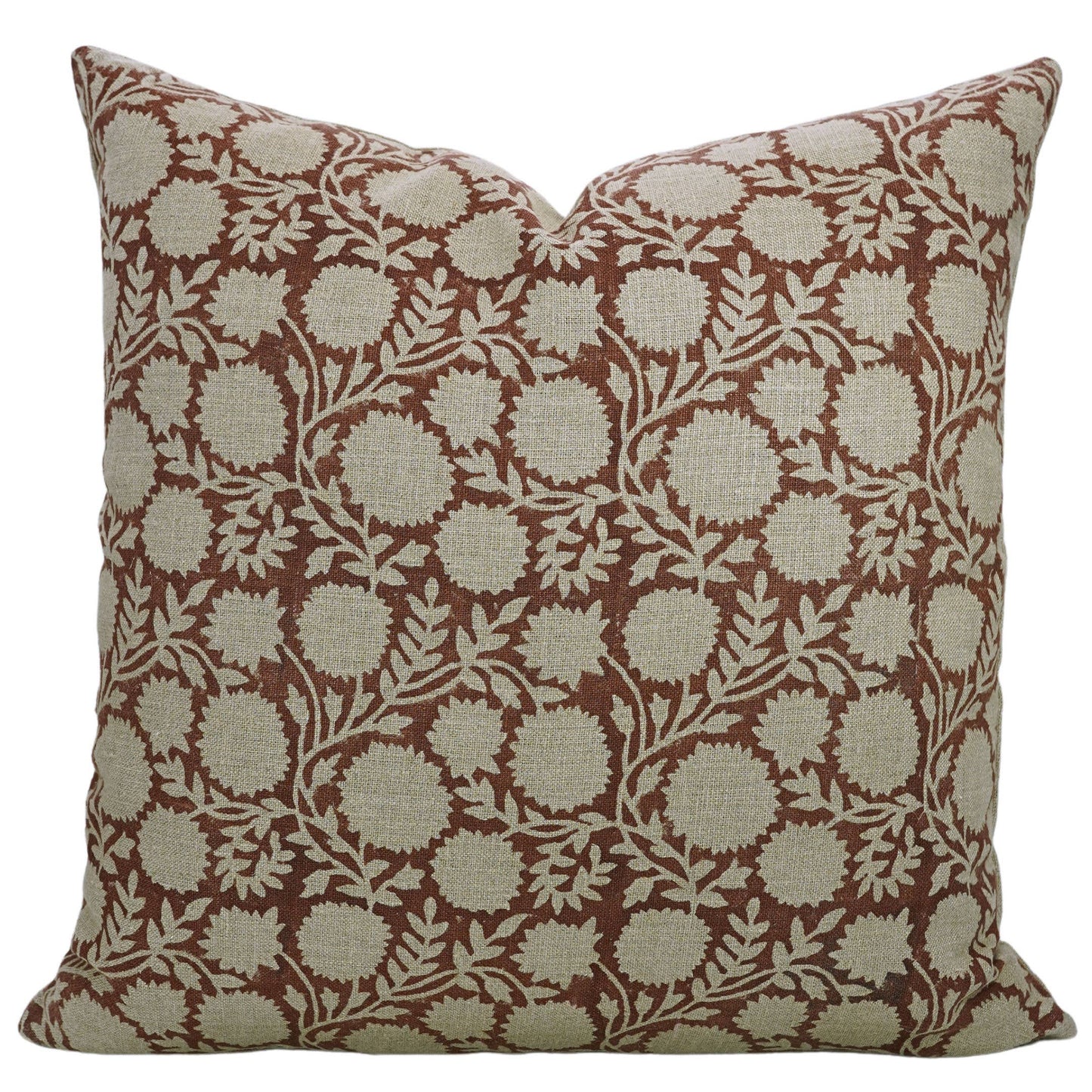 Block Print Boho Thick Linen Pillow Cover- Rajat: Thick Linen / One Side Print / 14x14 Inch