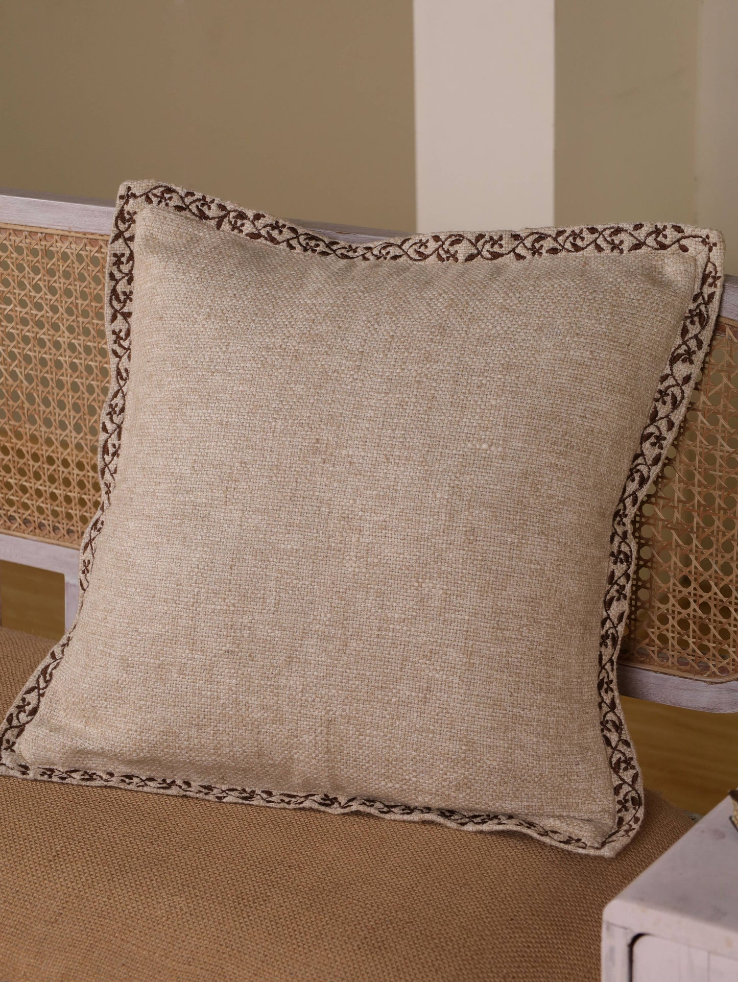 Knubby Linen Pillow Cover 20x20 | Hand Embroidered Edges- Feather insert included