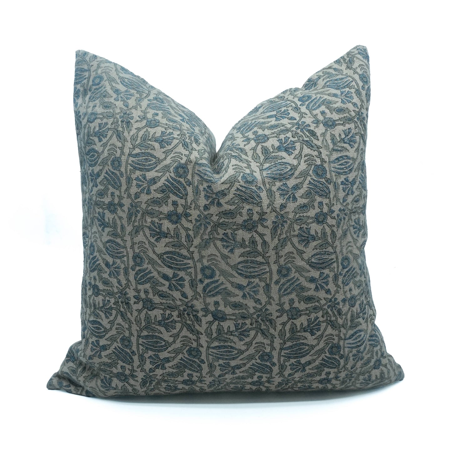 Floral Block Print Thick Linen Home Pillow Cover-Manjusha: Thick Linen / One Side / 20X20
