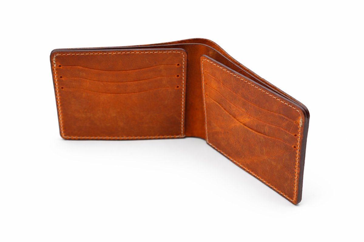 Men’s Full-Grain Crazy Leather Bifold Wallet Premium Leather: Light Brown