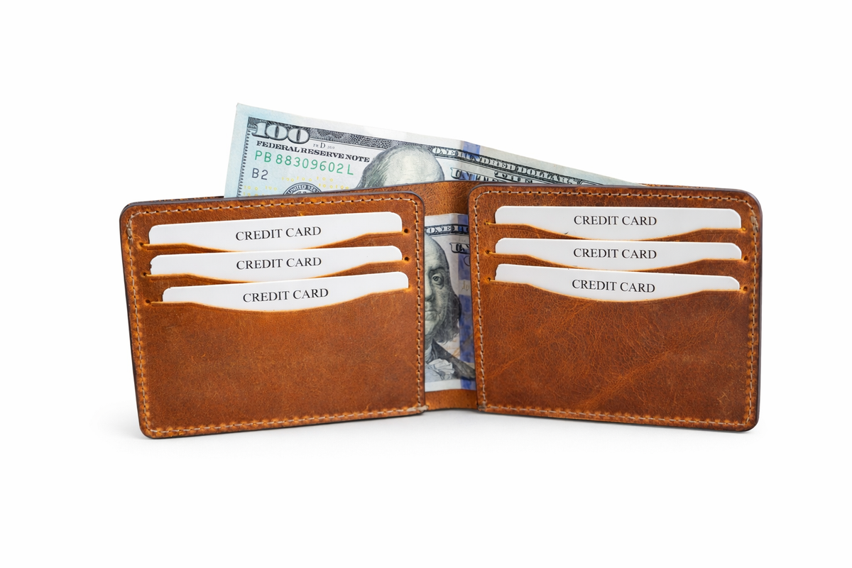 Men’s Full-Grain Crazy Leather Bifold Wallet Premium Leather: Light Brown