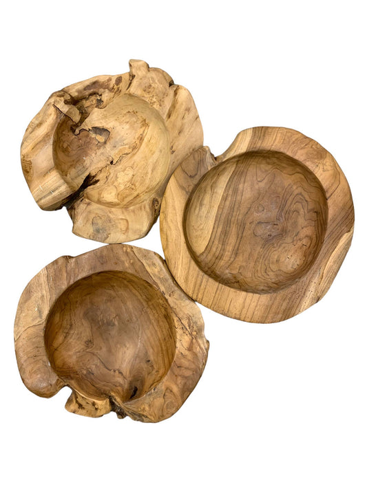 Large Solid Teak Root Bowl Shallow