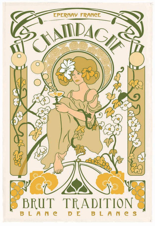Ecru Art Deco Champagne Tea Towel 48 X 72Cm