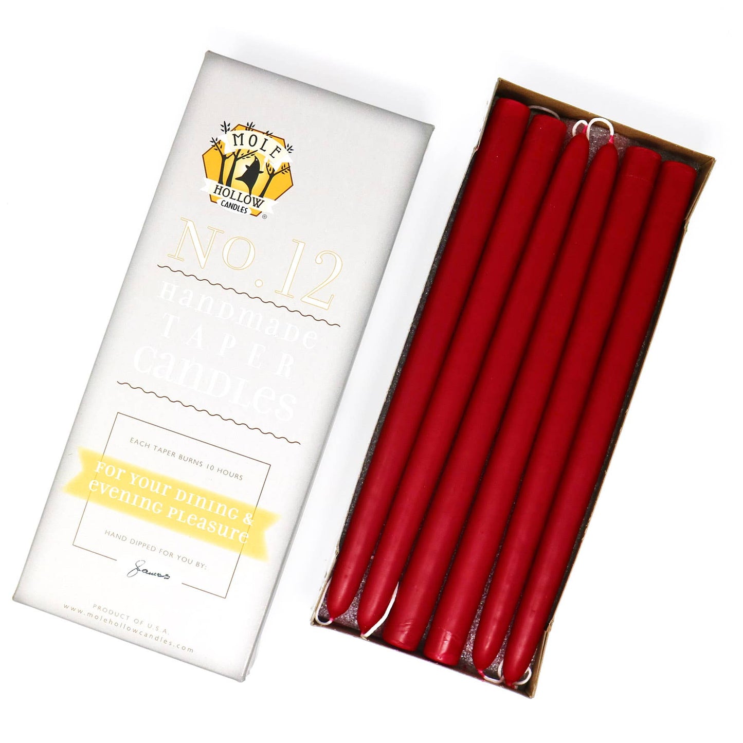 12" Hand Dipped Unscented Taper Candles - 39 Colors USA Made: Off White