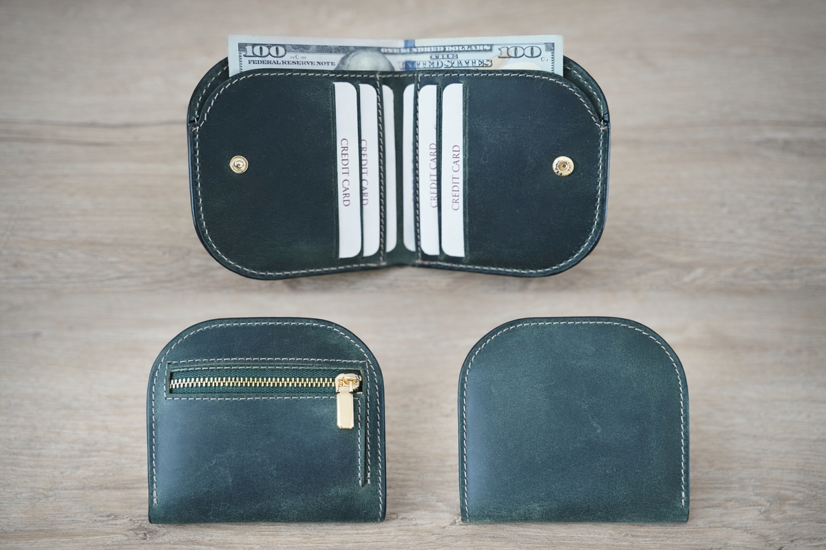 Genuine Leather Minimalist Wallet for Women: Green