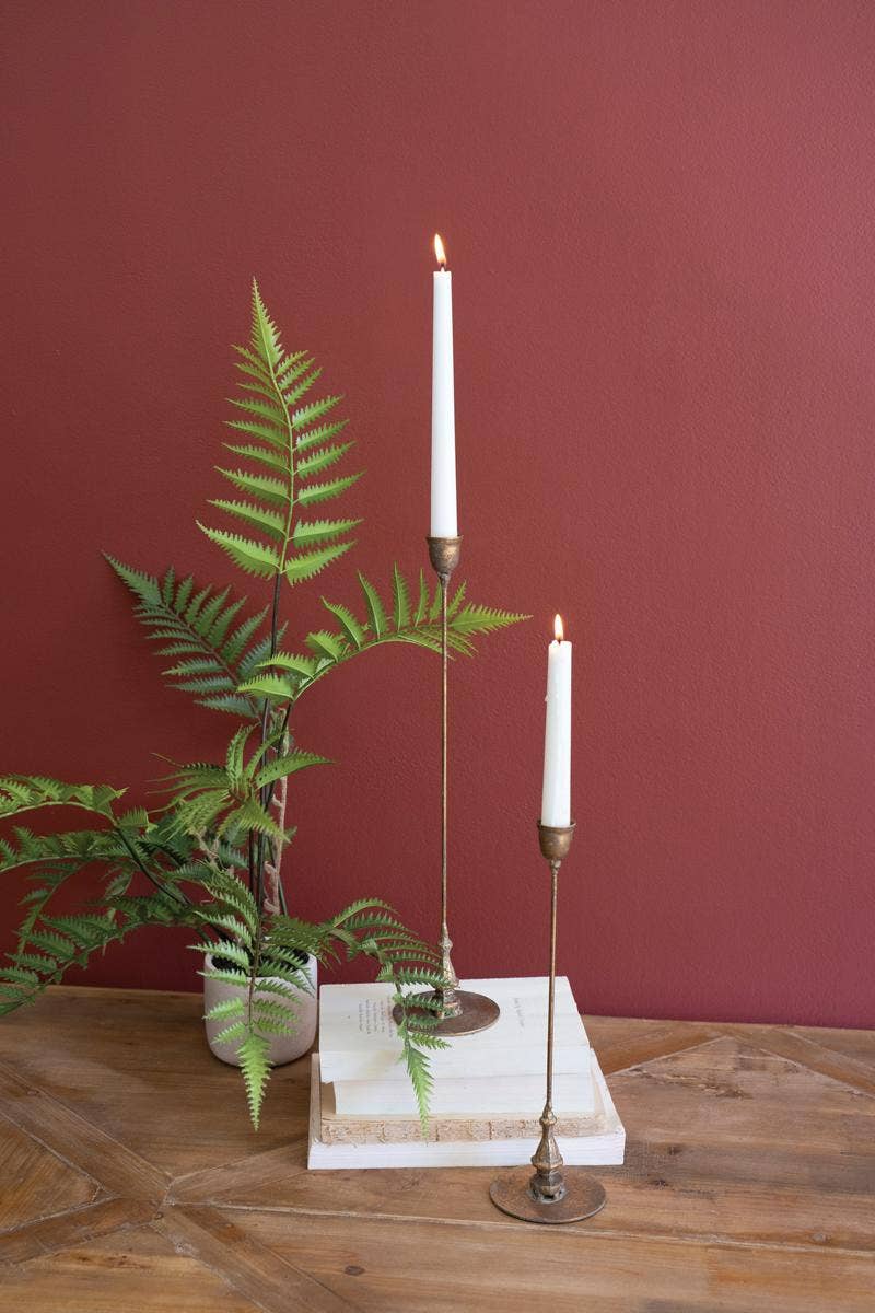 ANTIQUED BRASS TAPER CANDLE HOLDERS/ Set2