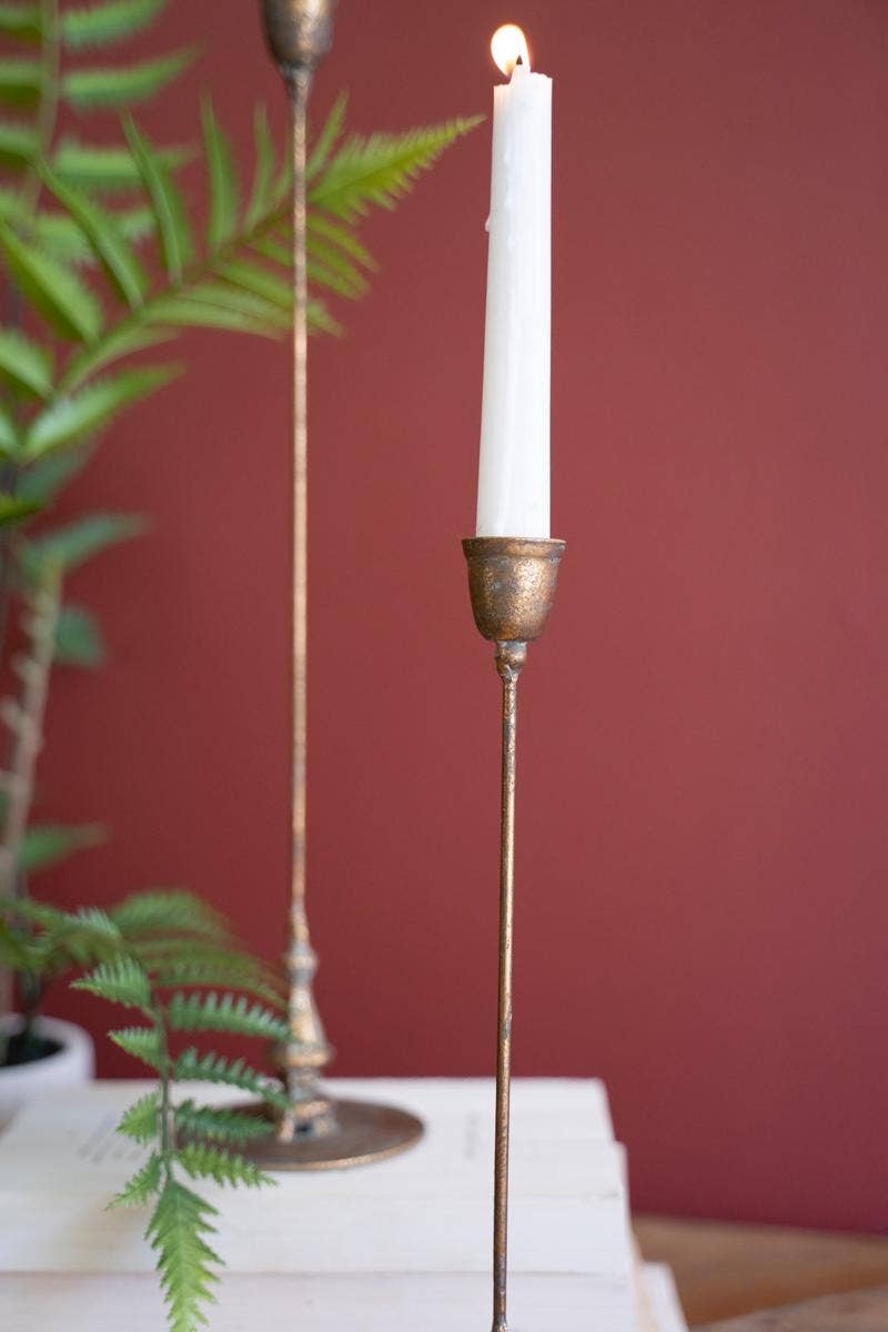 ANTIQUED BRASS TAPER CANDLE HOLDERS/ Set2
