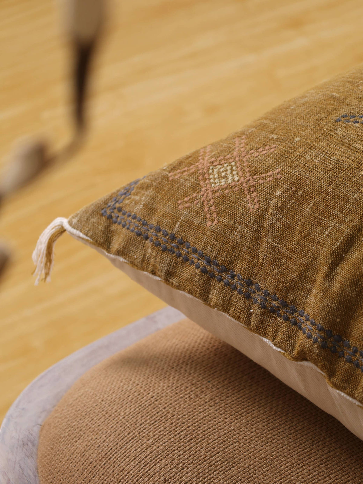 20x20 Square Boho Embroidered Linen Pillow