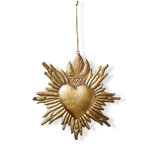 Sacred Heart Hanging Decor in Antique Brass / 100% iron