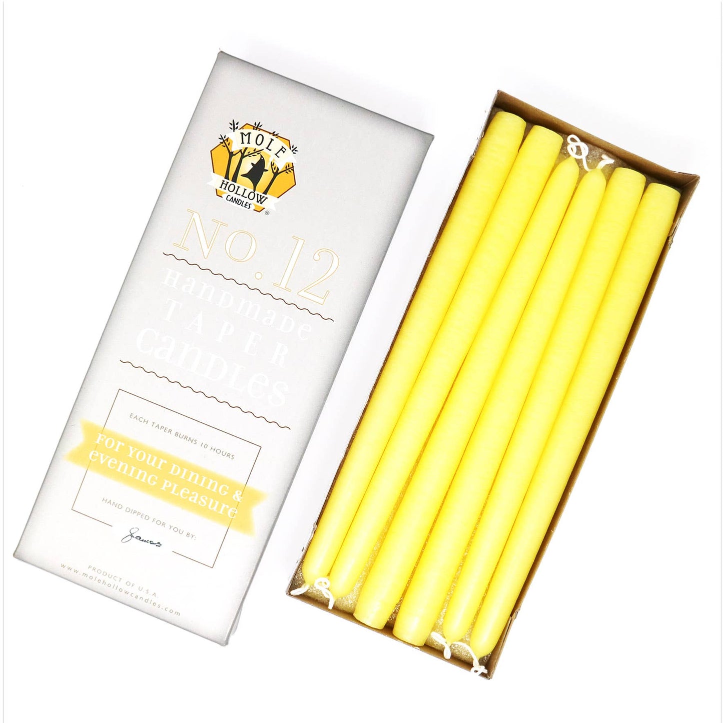 12" Hand Dipped Unscented Taper Candles - 39 Colors USA Made: Off White