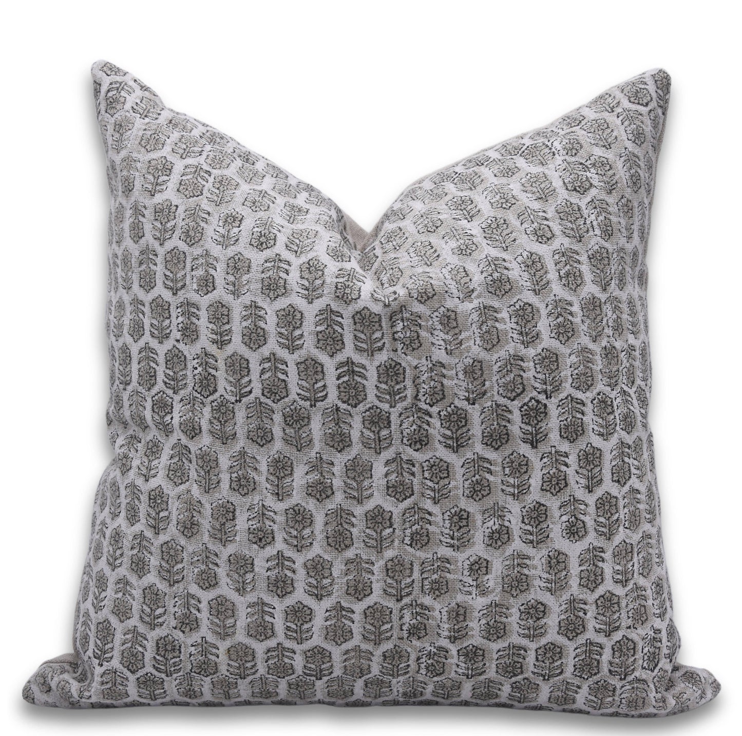 Block print linen boho décor cushion cover - TULSI BUTI: Thick Linen / One Side Print / 22x22 Inch