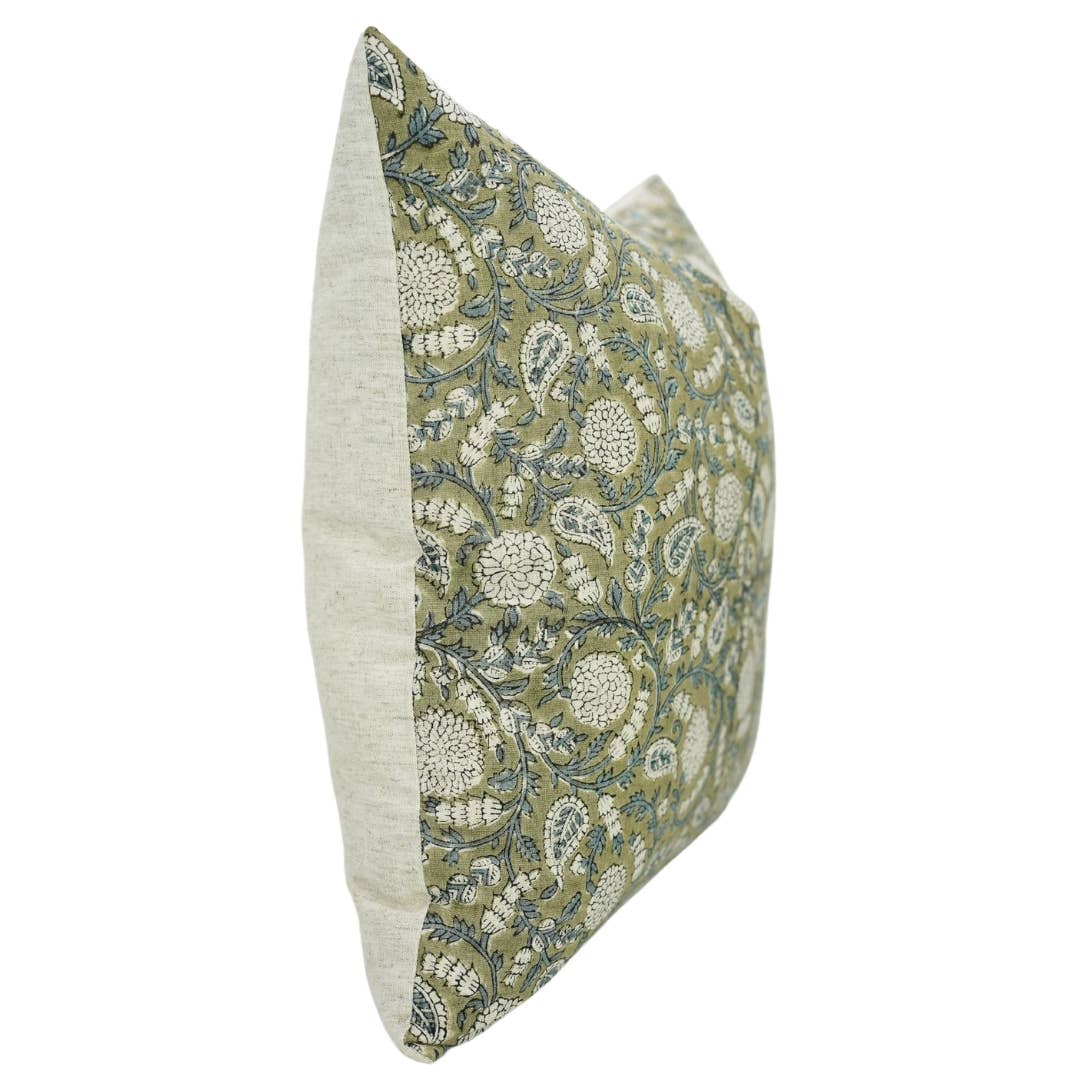 Hand Block Print Cotton Linen Pillow "Gopi" 20x20 Inch