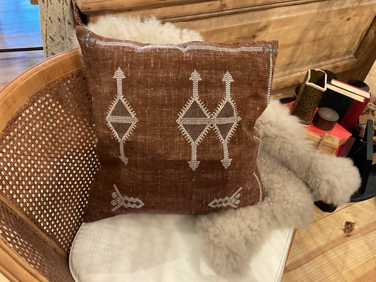 20x20 Square Linen Embroidered Pillow Cover with feather insert